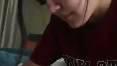 Sexy babe gives an Indian blowjob and makes her guy cum