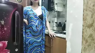 Indian stepmom watches and enters her stepson's Kitchen to fuck him